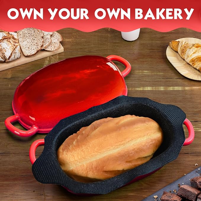 Dutch Oven，2.5QT Bread Pans with Silicone Liner for Bread Baking | Cast Iron Loaf Pan with Perforated Non-Stick Silicone Liner，with Lid，loop handles，for Homemade Breadmaking，oven safe