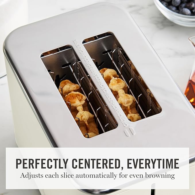 Martha Stewart 2-Slice Toaster, 3 Presets & 10 Shade Settings, Linen Cream | Gluten-Free, Bagels, Extra-Wide Self Centering Slots, Waffles & Artisan Bread, Shade Memory, Cord Wrap & Removable Crumb Tray