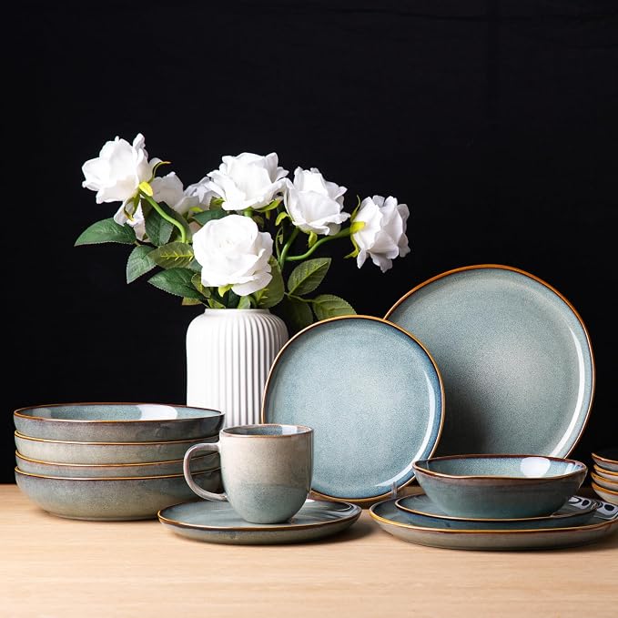 AmorArc Ceramic Dinnerware Sets for 4, 12Pcs Plates and Bowls Sets Dishes | Stoneware Handmade Reactive Glaze Dinner Set, Highly Scratch Resistant | Dishwasher & Microwave Safe Dishware