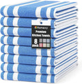Homaxy Premium Cotton Stripe Kitchen Towels 8 Pack, 18"x 28", Blueberry | Large 380 GSM Kitchen Hand Towels, Soft Terry Dish Towels, Highly Absorbent Tea Towel Set with Hanging Loop