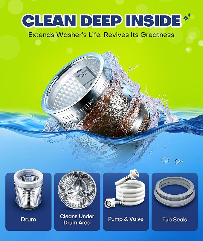 5X Power Deep Cleaning Washing Machine Cleaner Tablets, No More Odor & Pet Fur Enzyme Washing Machine Cleaning Tablets, Washer Cleaner For HE Top Front Load, Septic Safe, 24 Counts/1 Year Supply