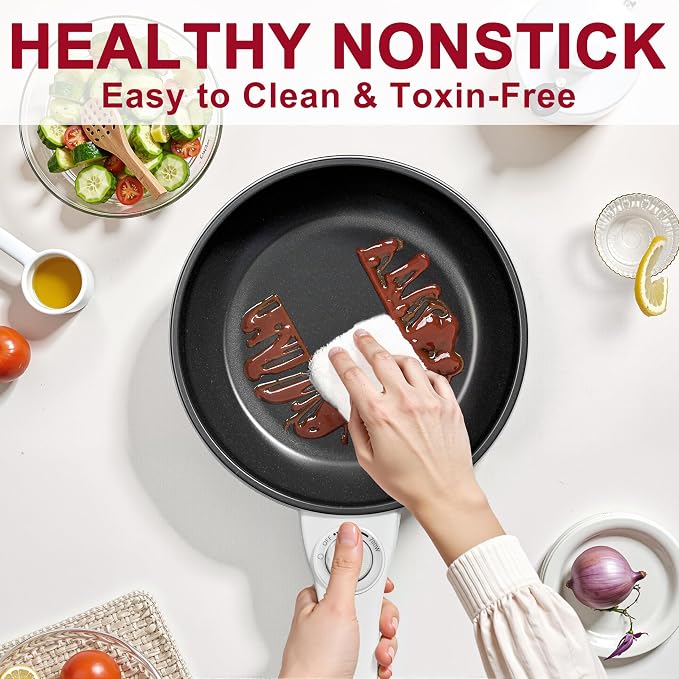 Dezin Electric Pot, 1.5L Non-Stick Portable Hot Pot Electric Upgraded, 700W | Dual Power, Electric Pot for Cooking Steak, Egg, Soup, Mini Ramen Cooker for Dorm, Travel, Camping, RV, Office, Pink Pan