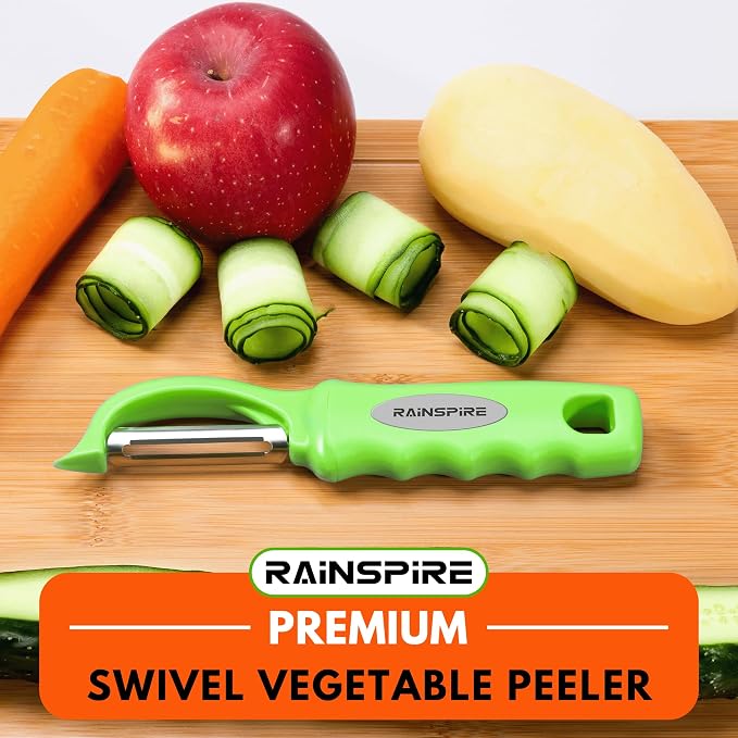 Rainspire Vegetable Peeler Potato Peelers for Kitchen, Sharp Stainless Steel Blades Veggie, Comfortable Handle Fruit Peeler, Carrot Peeler Apple Peeler Dishwasher Safe (2, Green)
