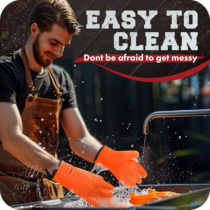 KITCHEN PERFECTION XL Silicone Smoker Oven Gloves-Extreme Heat Resistant BBQ Gloves-Handle Hot Food Right on Your Grill Fryer&Pit|Waterproof Grilling Cooking Baking Mitts|Superior Value Set+3 Bonuses | Waterproof, 5-Finger Design For A Better Grip, for...