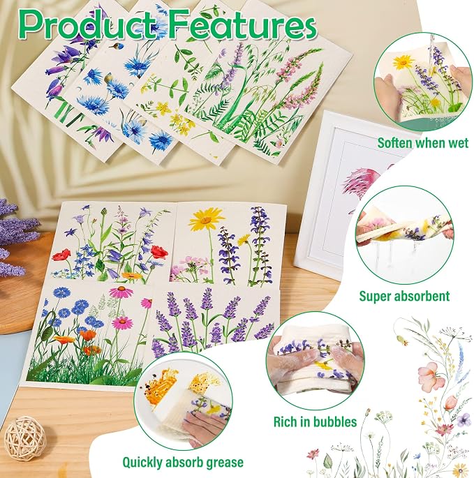 Lucomb Sedish Dishcloth (8 Pack-Flowers Plants)