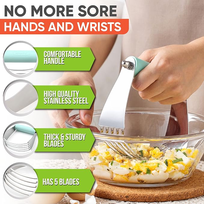 Spring Chef Large Dough Blender For Baking - Durable Pastry Blender - Mint | Heavy Duty Dough Mixer Hand Tool w/ Stainless Steel Blades, Professional Pastry Cutter Tool for Easy Mixing, Dishwasher Safe