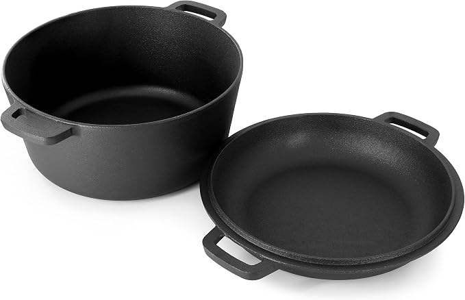 MegaChef 5 Quart Pre-Seasoned 2-in-1 Cast Iron Dutch Oven and Skillet