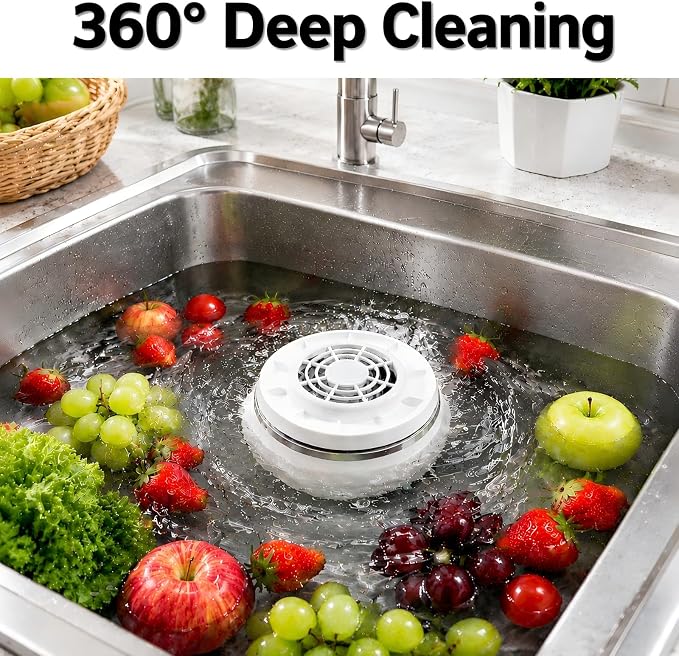 Fruit and Vegetable Washing Machine,Upgraded 360° Vortex Fruit Washer with Next-Gen Ti-Electrolysis,4 Smart Modes,Wireless Fruit Cleaner Device for Vegetables,Meat,Grains,IPX7 Waterproof