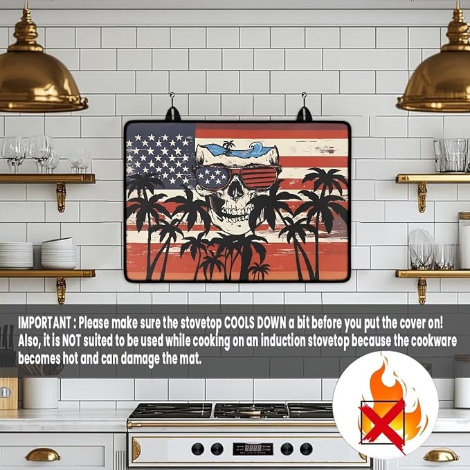 Skull Palm Tree Fireproof Stove Top Covers for Electric Stove, Waterproof & Heat Resistant Mat for Glass Top, Induction Cooktop Protector Home Kitchen Decor