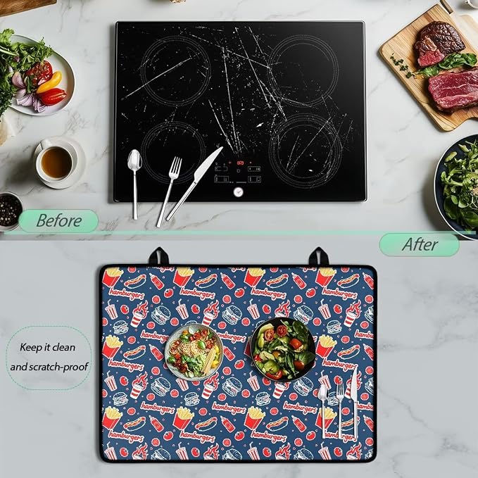 American Flag Elk Kitchen Stove Cover for Electric Stove Heat-Resistant Induction Stove Top Protector with Hanging Loop Countertop Mat 29.18 x 20.96 inches 4th of July Decor