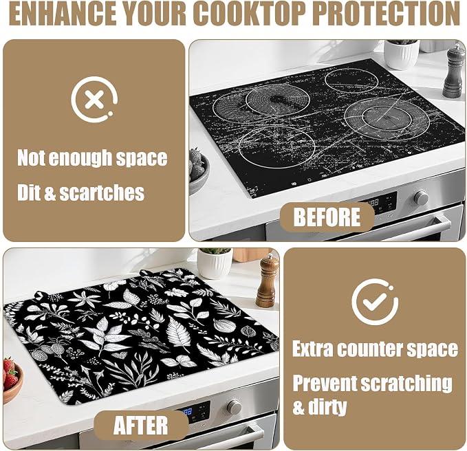 Herbs and Plants Stove Top Covers for Electric Stove, Electric Gas Stove Pad Heat Resistant Range Cooktop Protector for Home Decor Kitchen 28"x20"