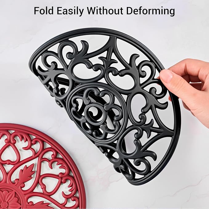 SMARTAKE 6 Set Silicone Trivet Mats for Hot Dishes Pots and Pans (Black) | Heat Resistant Pots and Pans Holders, Non-Slip Flexible Pads Coasters for Countertops Table, Modern Kitchen Decor Accessories