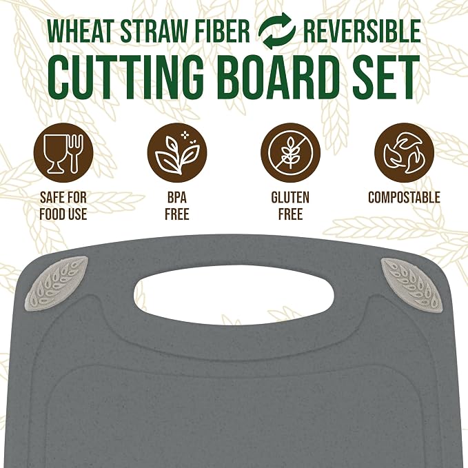 AXIOM CREATIONS 2-Piece Reversible Cutting Board Set Made with Natural Wheat Straw Fiber, Eco-Conscious Food Safe Kitchen Essentials, Gluten Free & BPA Free Chopping Boards for Kitchen