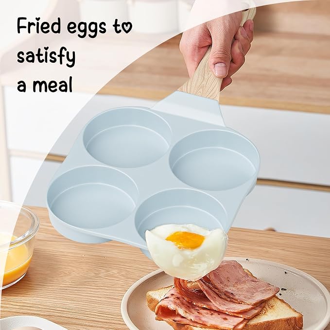 Caannasweis Ceramic Egg Pan Omelette Pan, 4-Cup Nonstick Omelette Skillet, Breakfast Frying Pan Egg Cooker Suitable for Gas Stove & Induction Cookware, PFOA PFOS Free, Blue