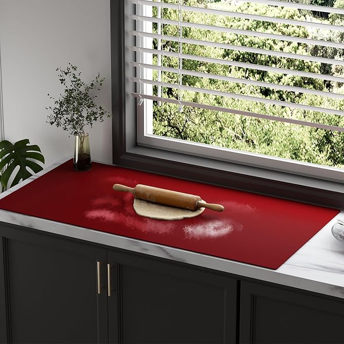 Silicone Protector Mat 47x24 Inch,Red | 1.3mm silicone mat, heat resistant, non-slip & waterproof. Ideal for baking, painting, resin, welding and table protection.