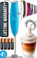 Zulay Kitchen Powerful Milk Frother Wand With Duracell Batteries - Ultra Fast Handheld Drink Mixer - Electric Whisk Foam Maker for Coffee, Lattes, Cappuccino & Matcha - Z1 Motor - Blue Teal