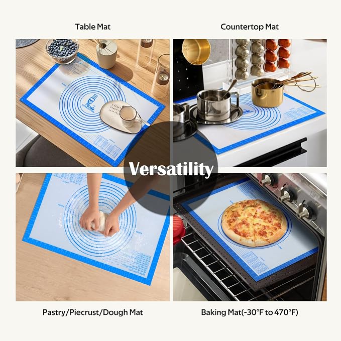 Nonstick Silicone Pastry Baking Mat Large Measurements 16x24'' for Dough | Silicone Baking Mat Counter Mat Dough Rolling Mat/Pie Crust Mat Sourdough Bread Supplies By Folksy Super Kitchen(16×24 Blue)