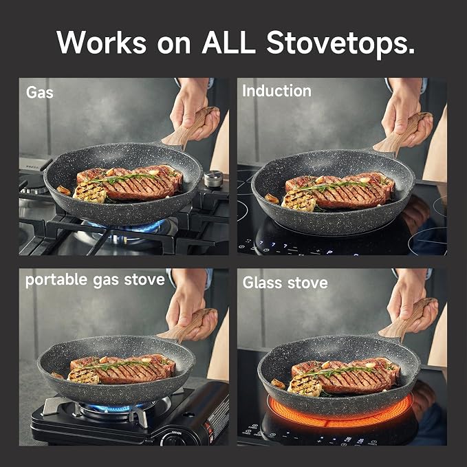 JEETEE 12.5 Inch Nonstick Frying Pan Skillet with Dual Spouts Cooking Pan | All Stove Compatible Easy-Clean, Even Heating, PFOA Free, Cool Ergonomic Handle, Large Non Stick Fry Pan for Steak Fish,Grey