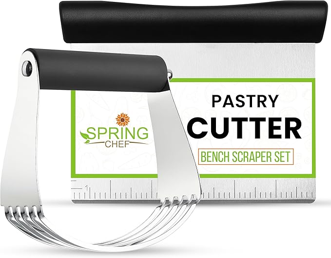 Spring Chef Stainless Steel Dough Blender & Bench Scraper Set, Black | Sturdy Pastry Cutter & Blender for Baking with Non Slip Handle, Dough Cutter & Scraper Tool for Pie, Pizza, Sourdough, Bread