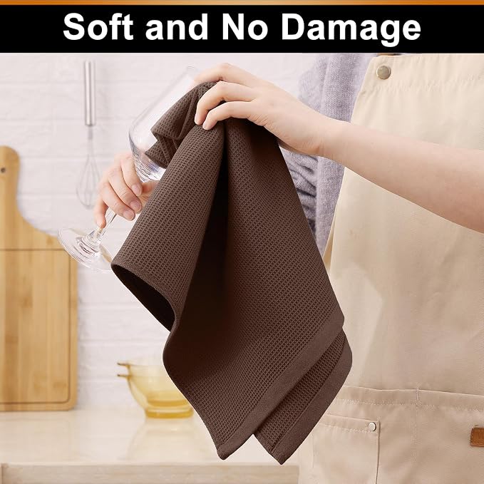Homaxy 100% Cotton Waffle Weave Kitchen Towels, 4 Pack, Coffee | Soft and Absorbent Dish Towels, 16 x 26 Inches Quick Dry Hand Towels