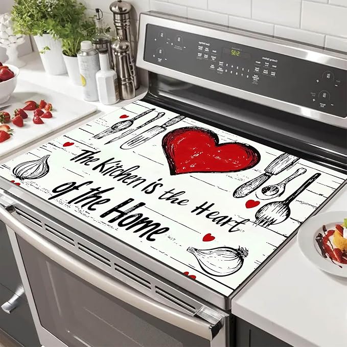 HOMETITUTE Heart Stove Top Cover 28x20 Rustic Diatomite Heat Resistant Mat