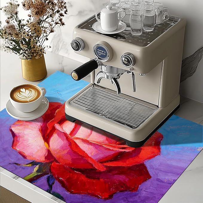 HOMETITUTE Spring Stove Top Covers for Electric Stove 28x20 Inches Red Rose Oil Painting Heat Resistant Glass Cooktop Protector Pad Decorative Stovetop Cover for Kitchen Coffee Bar Decor