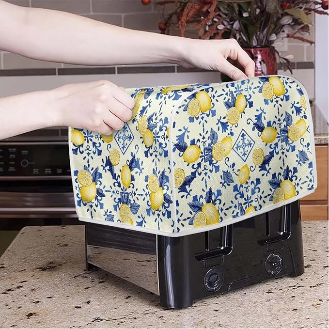Lemon Print Toaster Cover 2 Slice Bread Toaster Oven Dustproof Cover, Waterproof Kitchen Small Appliance Cover Home Kitchen Accessories Decor, Blue