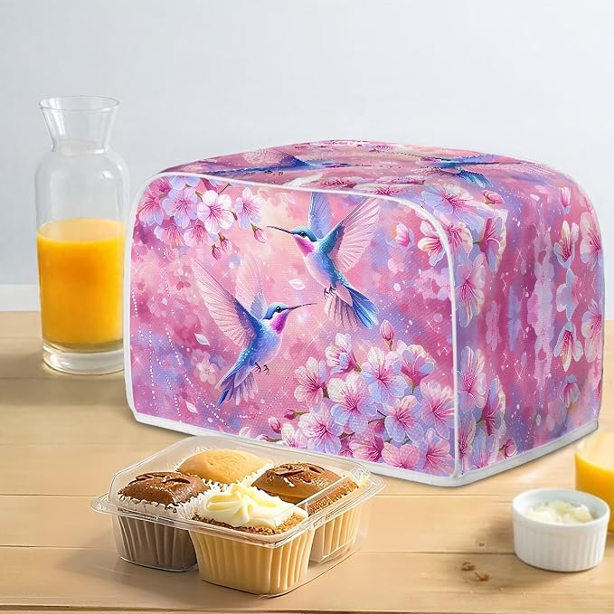 Hummingbird Flower 2 Slice Bread Toaster Cover, Bakeware Protector Kitchen Accessories Appliance Dust Cover Kitchen Decor Toaster Oven Covers for Home Decor