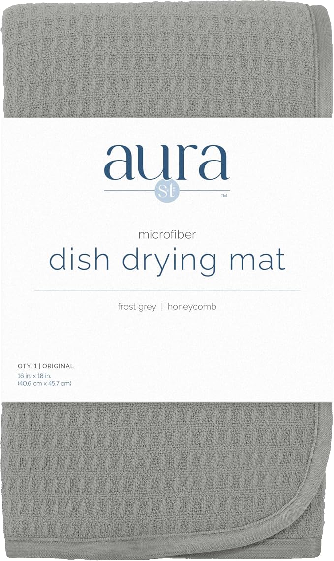 S&T INC. Dish Drying Mat, 16" x 18", Large, Grey | Absorbent Microfiber, Kitchen Counter Mat for Dishes, Utensils, Pots and Pans, Machine Washable