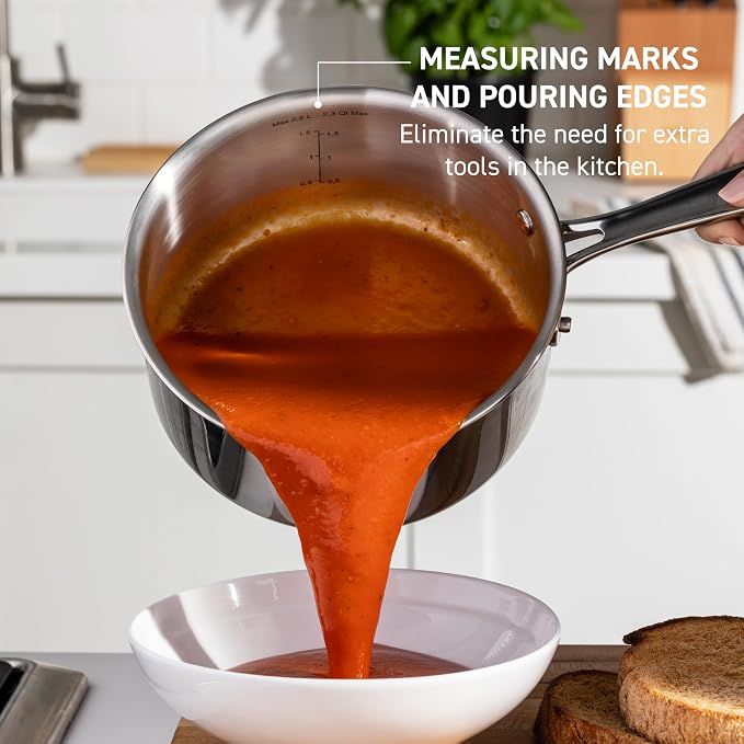 T-Fal Pro Tri-Ply Stainless Steel 6 qt Dutch Oven Pot with Lid, Induction | NSF professional grade, Glass lid traps moisture, Oven safe to 500 F, Braising and stewing use, Built-in measuring marks