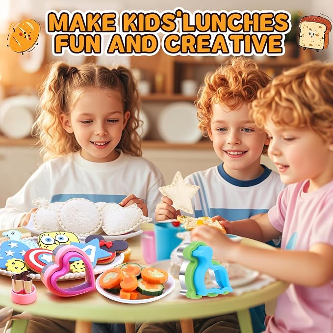 12 Pcs Sandwich Cutter and Sealer Set, Bread Decruster Pancake Maker DIY Cookie Cutters Vegetable Cutter Shapes for Kids, Ideal for School Lunch Boxes and Bento Boxes Boys Girls