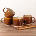 GBhome 15 OZ Stackable Coffee Mugs Set of 4, Ceramic Coffee Cups Set | 4 Assorted Designs, Embossed Mugs with Texture Patterns for Tea/Coffee, Dishwasher&Microwave Safe, Caramel