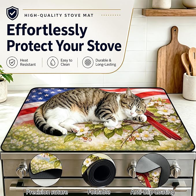 Patriotic Electric Stove Top Cover | Heat Resistant Glass Cooktop Protector for Kitchen Ceramic Countertops, Multiuse Stove Cover and Dish Drying Mat