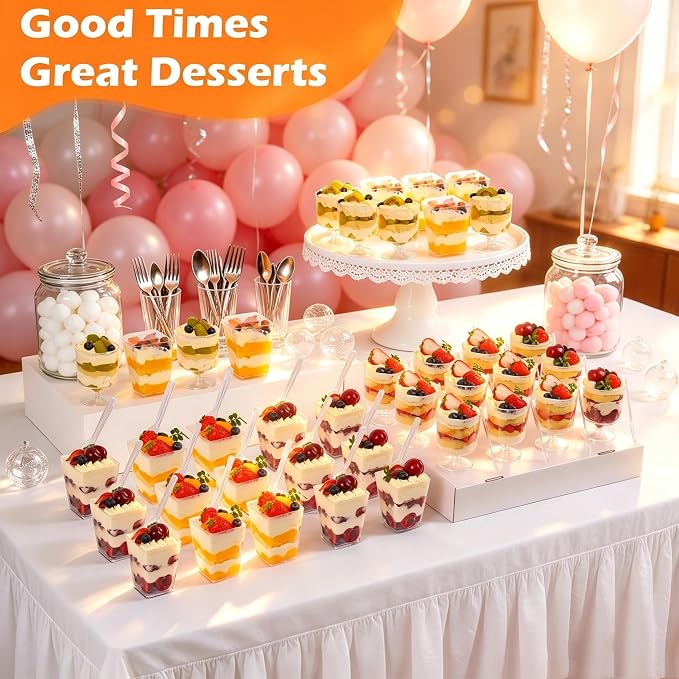 430-Pack 5oz Disposable Clear Dessert Cups with Lids and Spoons | Parfait Cups, Mini Shooter Cups, Square Appetizer Cups, For Party Ice Cream Yogurt Pudding