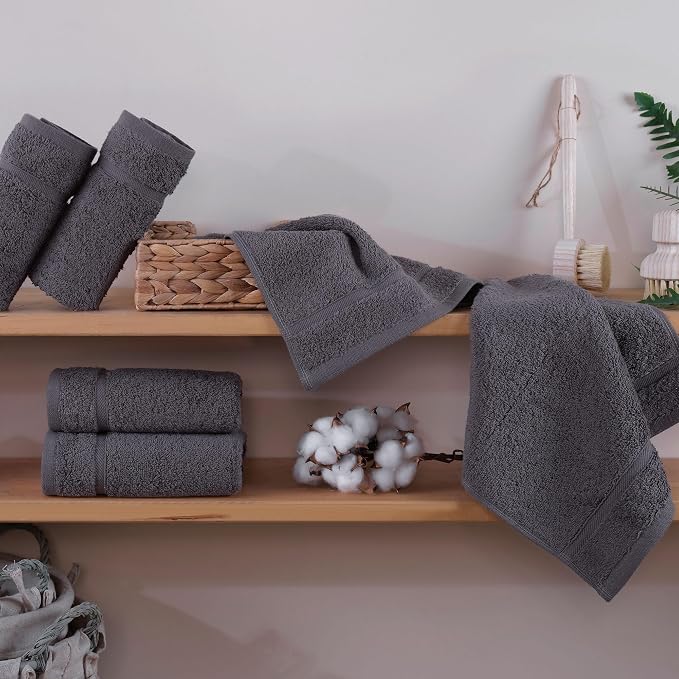 Hawmam Linen Luxury Cotton Washcloths 13x13 Inch - Large Hotel Spa Bathroom Face Towel | 12 Pack | Grey