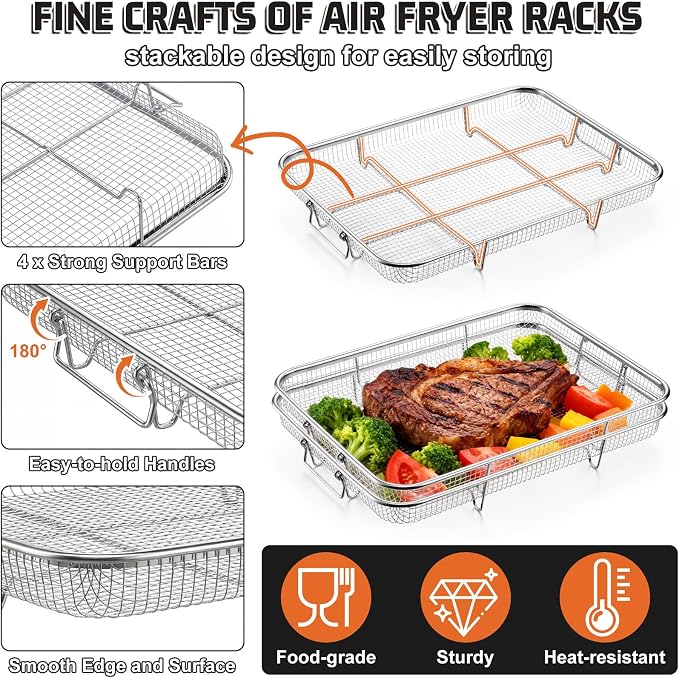 P&P CHEF 11.8 Inch Air Fryer Basket for Oven, Air Fryer Rack, 3 Pieces | Food-grade Stainless Steel Air Fryer Accessories for Frying Cooking Baking Roasting, Ideal for Fried Food, Dishwasher Safe