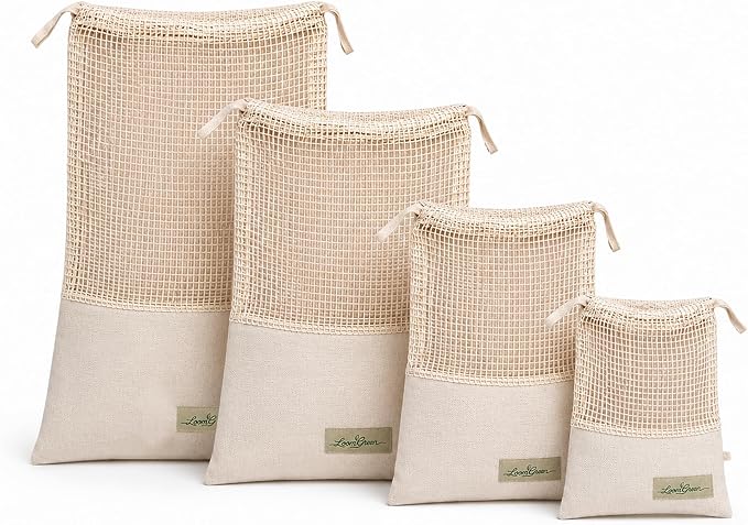 Multi-Purpose DrawString Bags - Canvas and Cotton Mesh Bags | Reusable Grocery, Laundry, Travel Organizer