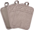 Pot Holders Yarn-Dyed Set of 3 Non Slip Silicone Kitchen Lines | Heat Resistant 500℉ Kitchen Gloves BBQ Cooking Baking Women Men Cooking Barbecue Microwave Machine Washable (Khaki potholder)