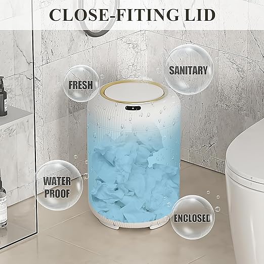 Automatic Motion Sensor Bathroom Trash Can with Lid,White and Gold | 3 Gallon Touchless Trash Bin,Auto Plastic Electric Garbage Cans Small White waste basket for Office, rv, Bedroom, Living Room