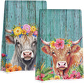Jztco 2 Pcs Cow Kitchen Towels, Rustic Flower Soft Absorbent Hand Towels | Microfiber Dish Cloths for Drying Dishes, Waffle Dish Towels for Kitchen Bathroom Decor, Cow Gifts for Women