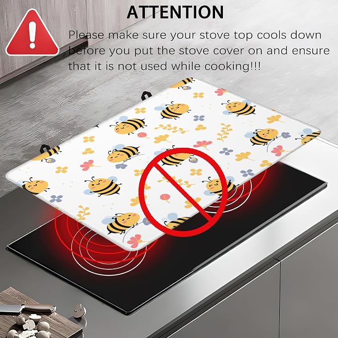 Cute Honey Bees Stove Top Cover for Electric Stove,Heat Resistant Glass Cooktop Cover,Multipurpose Stove/Counter/Washer Top Protector,Dishwasher Safe Rubber (28x 20)