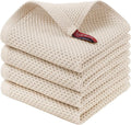 Homaxy 100% Cotton Waffle Weave Kitchen Dish Cloths, 4-Pack, Beige | 12 x 12 Inches, Ultra Soft Absorbent Dish Towels, Quick Drying Dish Rags with Hanging Loop