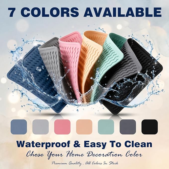 CAKETIME 2 Pack Silicone Dish Drying Mat for Kitchen Counter Waterproof Place mats Sink Protector Stove Top Organizer Appliance Storage Vanity Trays Dryer Rack Drainers Items 15"x11.5" Beige