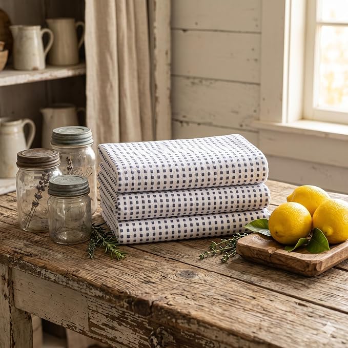Urban Villa Kitchen Towels Cotton Dish Towels 20”x30” (Set of 6) Iblue White