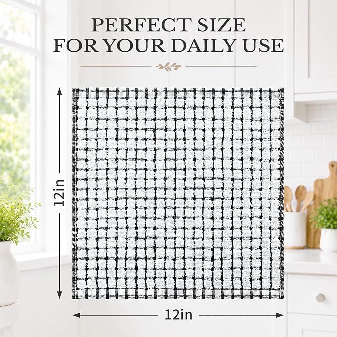 Homaxy 12 Pack Terry Kitchen Dish Cloths, 12"x12", Black | Super Soft and Absorbent Dish Rags, Quick Drying Reusable Dish Towels for Washing Dishes
