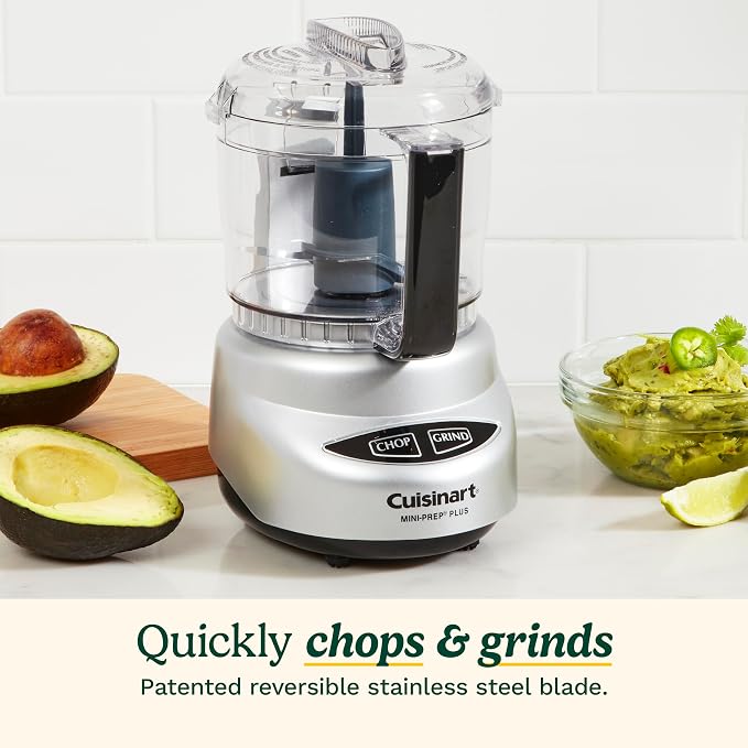 Cuisinart Mini-Prep Plus Food Processor, 3 Cup Mini Food Processor to Chop Herbs, Vegetables, and Hard Cheese, 3 Cup Work Bowl, Reversible Stainless Steel Blade, DLC-2A, White