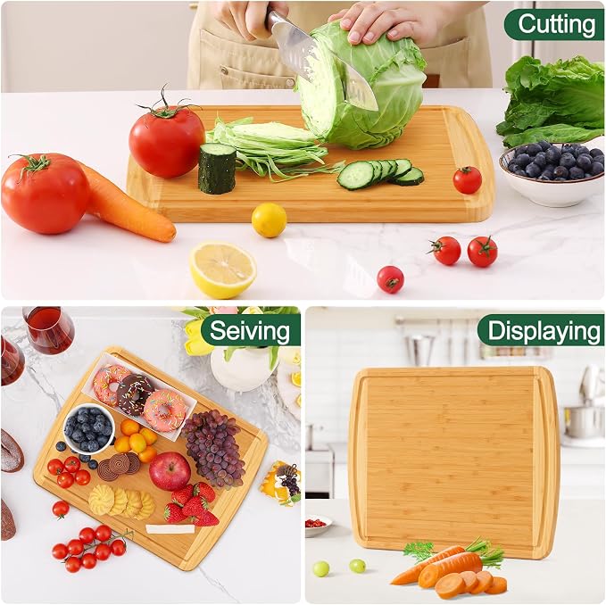 Homaxy Large Bamboo Cutting Boards for Kitchen,14.5x11.5", Two-Tone | L Cutting Board with Juice Groove, Wooden Butcher Block Chopping Board for Kitchen, Meat, Fruit & Vegetables, Pre Oiled