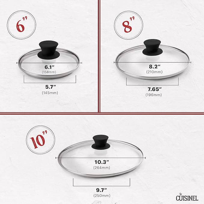 Cuisinel Cast Iron Skillet Set - 6"+8"+10"-Inch + Glass Lids + Silicone Handle Holder Covers - Pre-Seasoned Frying Pan - Oven Safe Cookware - Indoor/Outdoor, Grill, BBQ, Fire, Stovetop, Induction Safe