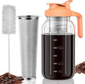 Cold Brew Coffee Maker, 64 oz Glass Mason Jar Pitcher | 100μm stainless steel filter, wide mouth design, leak-proof lid with handle, pour spout for iced coffee, tea and cold drinks
