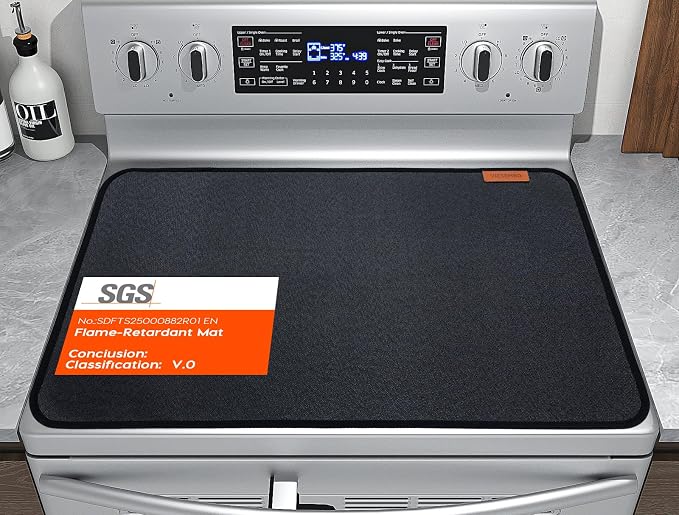 Fireproof Stove Cover for Electric Stove, 28.5" Glass Top Protector | 3-Layer Safe Material, Flame Retardant, Waterproof, Heat-Resistant Kitchen Mat, Flat Oven Cover Mat